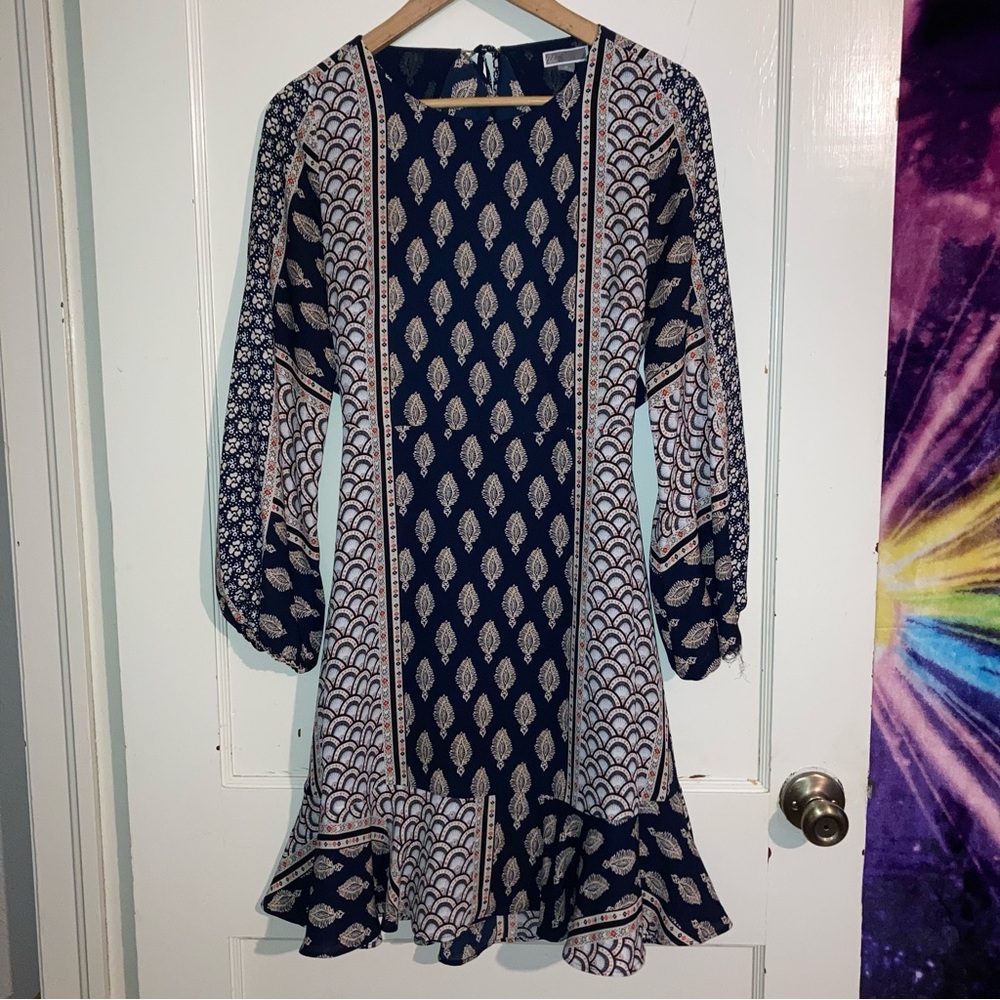 Chelsea 28 Boho Print Long Sleeve Backless Dress XS